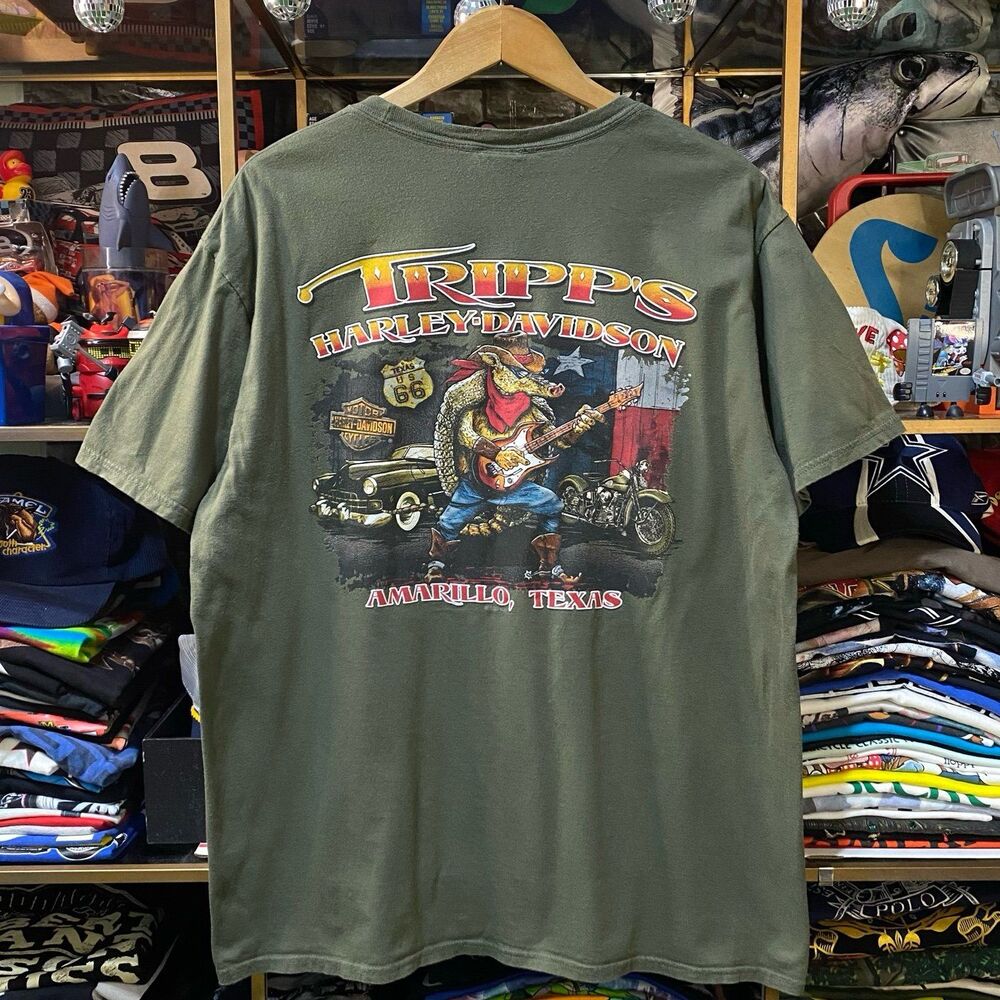 Harley Davidson Tripp's Amarillo Texas Armadillo Guitar Olive Green Large/ XL